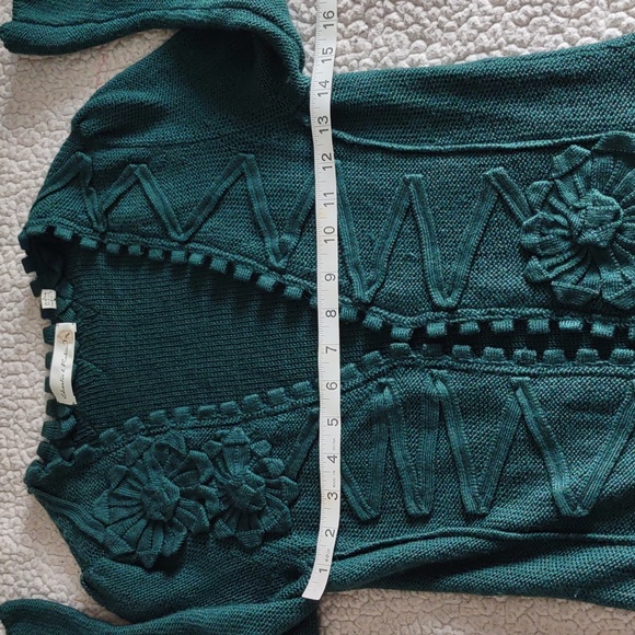 Charlie & Robin Size Small 100% Wool Green Floral Crochet Hook Loop Sweater - Picture 10 of 16